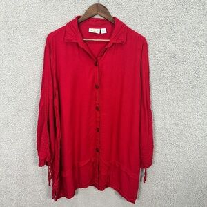 Collections Etc Button Up Top Womens XL Red Rayon Long Sleeve Tunic Lagenlook